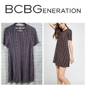 BCBGeneration Striped Retro Jersey A-line Dress Small 4/6 Purple Shift Comfy